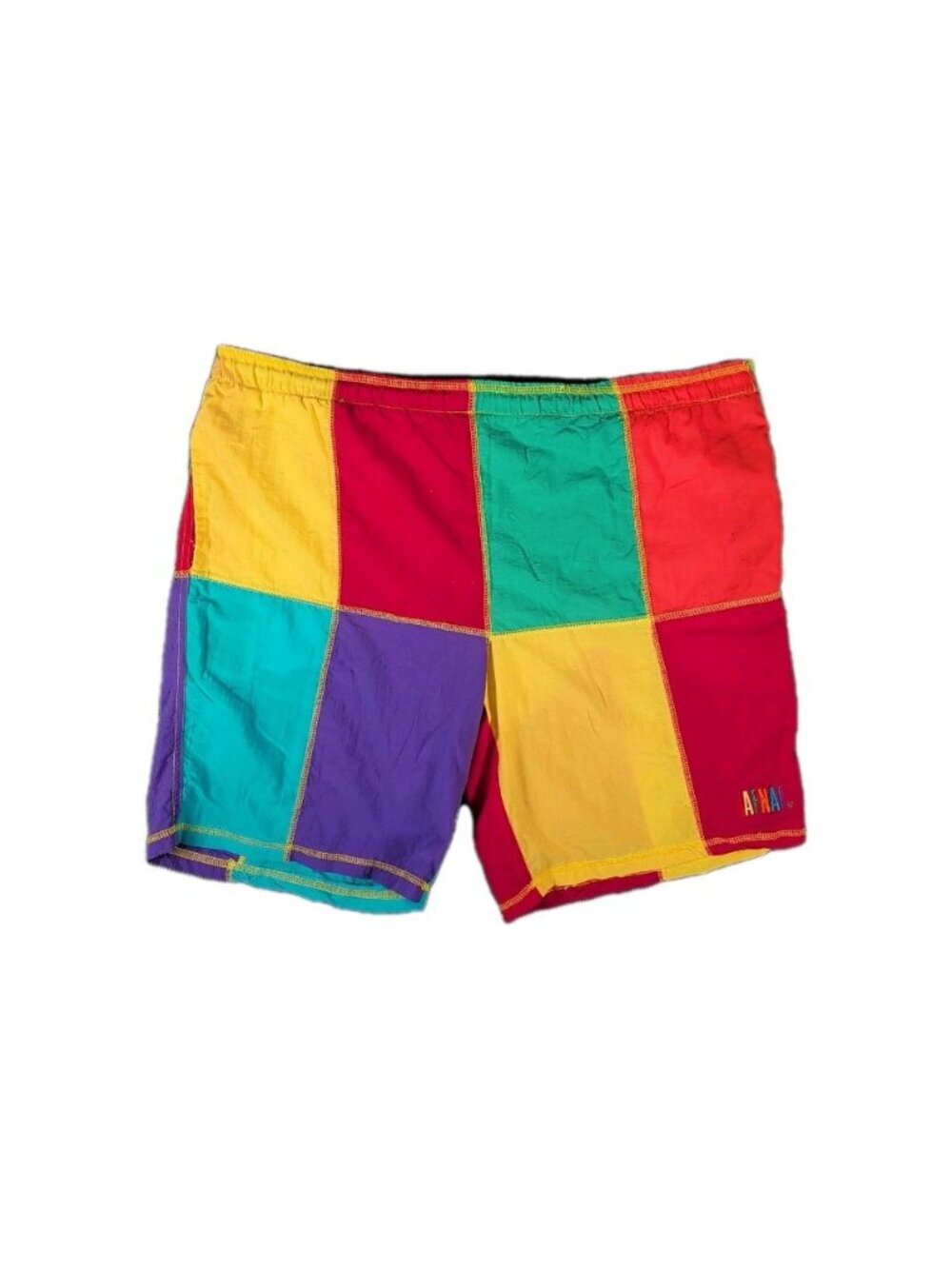 Naf Naf Swim Board shorts colorblock patchwork nylon Vintage Mens XL Retro